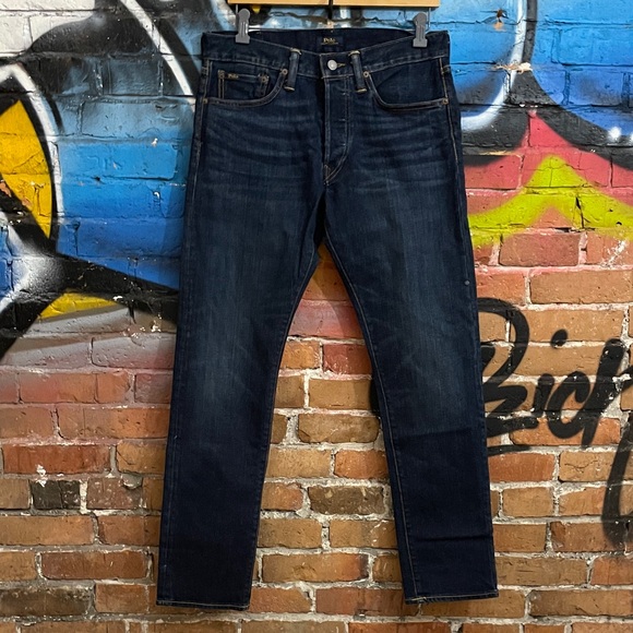 POLO by RALPH LAUREN-dark wash cotton blend denim THE SULLIVAN SLIM leg jeans - Picture 1 of 11